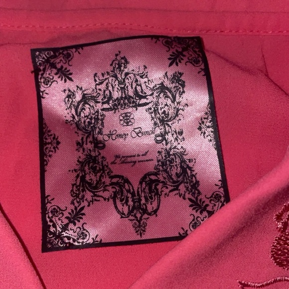 Honey Bunch Hot Pink Embroidered Collar Short Sleeve Button Up Blouse - Picture 6 of 8